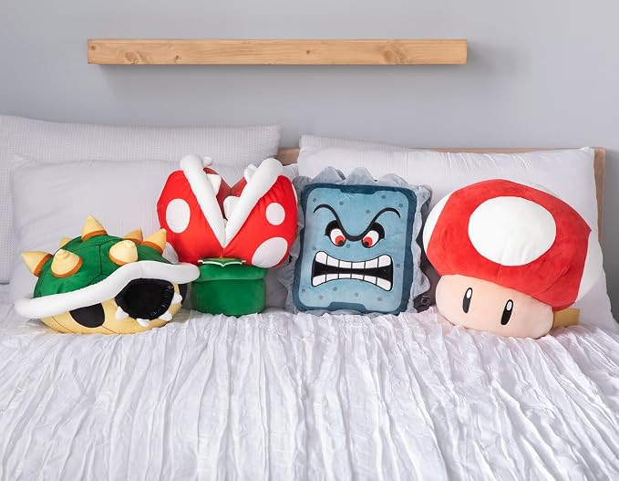 Club Mocchi Mocchi- Super Mario Plush - Thwomp Plushie - Squishy Mario Toys and Cute Stuffed Animals - Gaming Gifts and Game Room Decor - Nintendo Holiday Gifts for Kids and Teens - 13 Inch