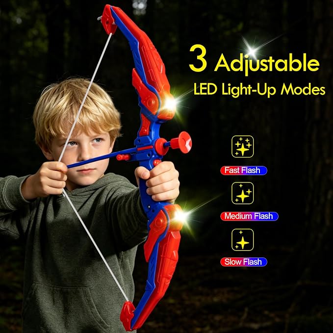 Bow and Arrow for Kids,LED Light Up Archery Set with 10 Suction Cup Arrows, 1Target, 3 Score Targets & 1 Quiver- Indoor Outdoor Sport Gifts for Boys Girls Ages 4 5 6 7 8 9 10 11 12