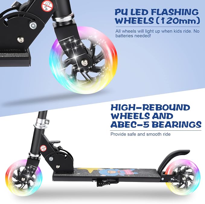 Scooter for Kids Ages 3-12 - Kids Kick Scooters with Led Light Up Wheels & 3 Levels Adjustable Handlebar, Lightweight Foldable 2 Wheel Girly Pink Scooter, Christmas Birthday Gifts for Girls Boys.