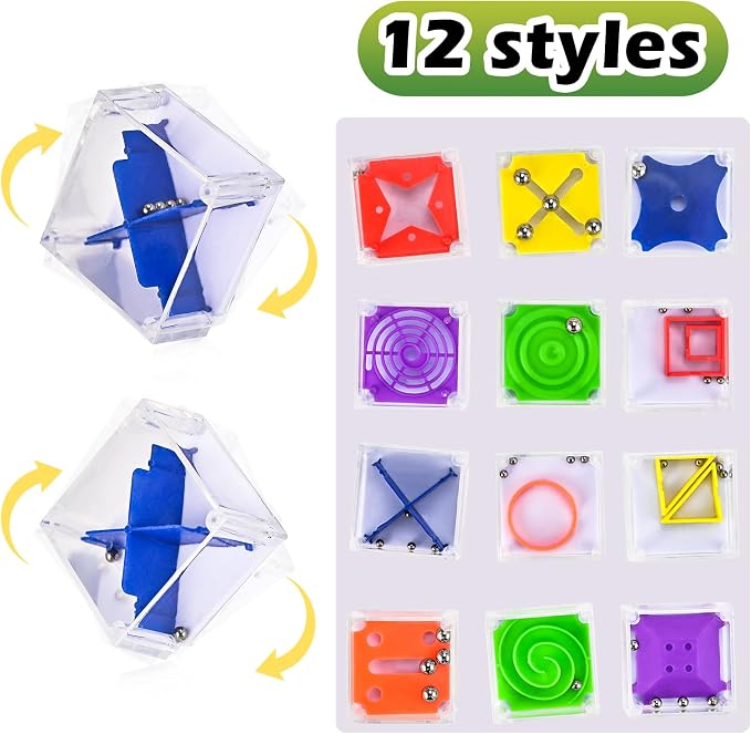 GOLDGE 24 Pcs Balance IQ Maze Game Toy Set - Mini 3D Brain Maze Puzzle Cubes in a Box. Fun Party Favor Games and Ideal Prizes for Kids and Adults