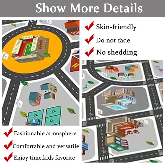 Kids Rug Play Mat Great for Playing with Cars and Toys,Educational Kid Road and Traffic City Life Carpet,Children Baby Fun Throw Rug for Bedroom Play Room,71X106Inch/180X280CM