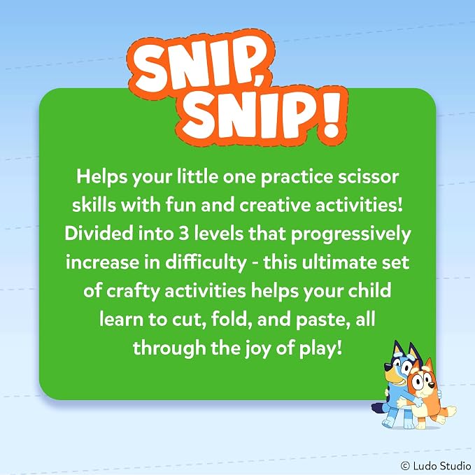 Skillmatics Bluey Scissor Skills Activity Book - Snip Snip, Preschool Cutting & Creative Activities, Felt Craft Kit, Fine Motor Skills Toys, Gifts for Boys & Girls Ages 3, 4, 5, 6, 7