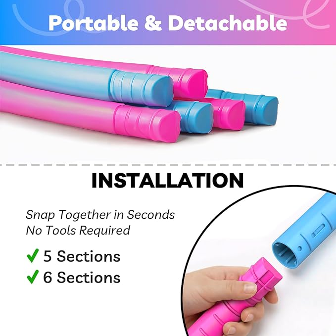 Liberry Kids Exercise Hoop, Detachable Fitness Rings for Workout, Adjustable Plastic Hoop for Home, Gym, Dance, Sport Toy Gift in Blue, Pink