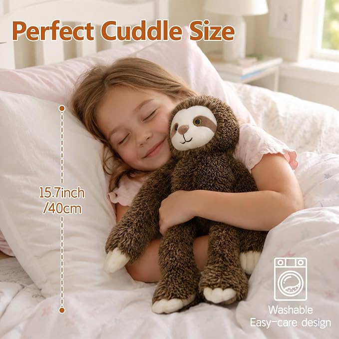 MorisMos 3Pcs Hanging Sloth Stuffed Animal, 16" Three Toed Sloth Plush Toy with Long Hands – Wearable & Huggable, Soft Cuddly Sloth Plushies for Home Decor, Christmas Birthday Gift for Kids Adults
