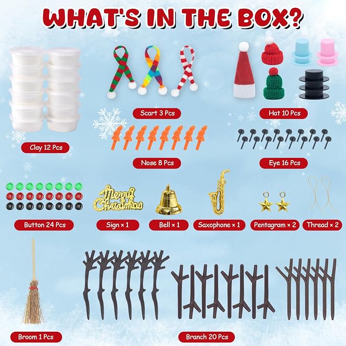 DSDFDS 12 Pack Christmas Craft - DIY Snowman Making Set for Kids, Creative Air Dry Modeling Clay, Build a Snowman Kit for Christmas Decorations Gifts Xmas Activities Holiday Favor Supplies