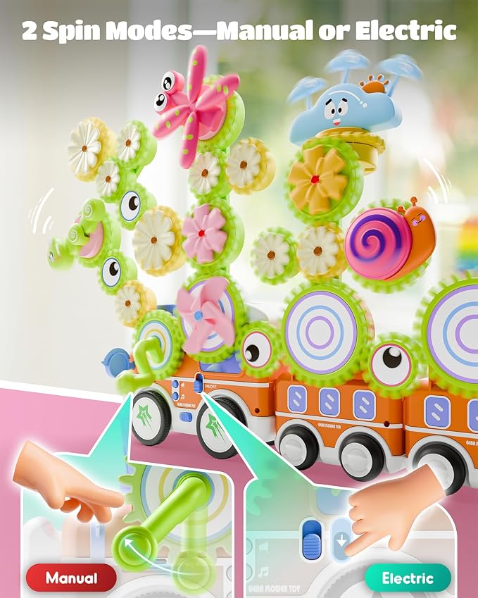 LIGHTDESIRE Toddler Toys Montessori Musical Train Set Gear Building Toys | Creative STEM Toys for 3-6 Years,Electric Rotating Gear Learning Toys with Lights,Birthday Gifts for Toddler Boy Girl,Deluxe