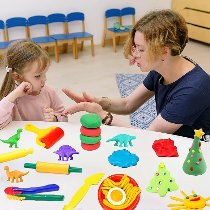 Unleash Creativity with 11 Unique Dinosaur Fossil Molds Dough Toys Dough Whit 5 Bright Color Dough.Ideal as a Gift for Kids Aged 3-4-8 Years