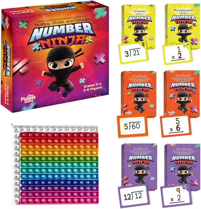 THE FIDGET GAME Number Ninja – Multiplication & Division Game for Grades 2–4 | Fun Learning Activity with Math Problems | Classroom & Homeschool Flash Cards & Strategy Play