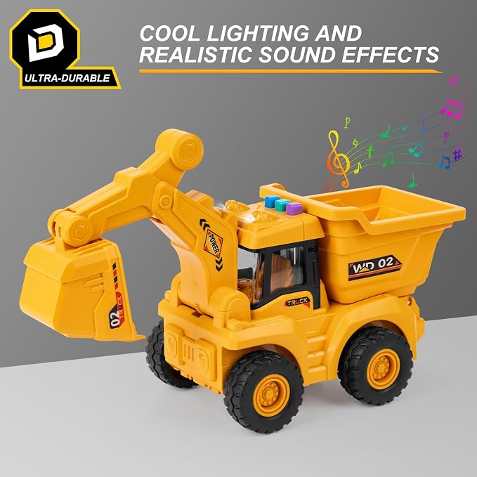 11" Dump Truck Toy, 1: 18 Scale, Inertia-Powered Dump Truck, with Realistic Lights, Rumbling Action, Anti-Slip Tires, Sturdy Plastic – Indoor & Outdoor Sandbox Vehicle for Kids Ages 3+ - Easter Gifts