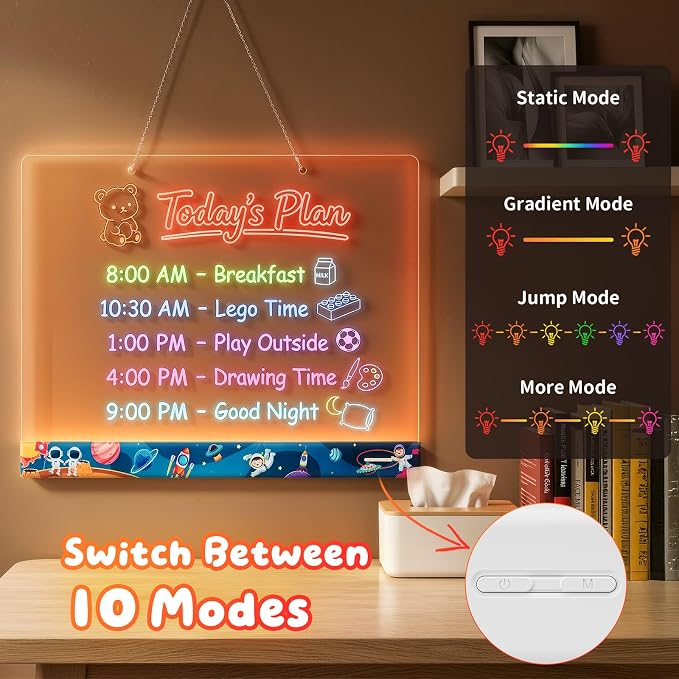 16" LumiBoard LED Drawing Board for Kids - 7 Colors & 10 Modes Rechargeable Acrylic LED Note Board with 7 Markers Cleaning Kit, Sketching & Birthday Gifts for Kids/Girls/Teens（Space）