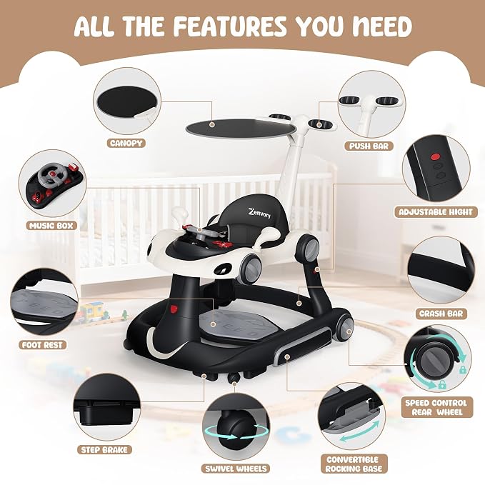 6-in-1 Foldable Baby Walker Activity Center Bouncer Rocker 6-18 Mons
