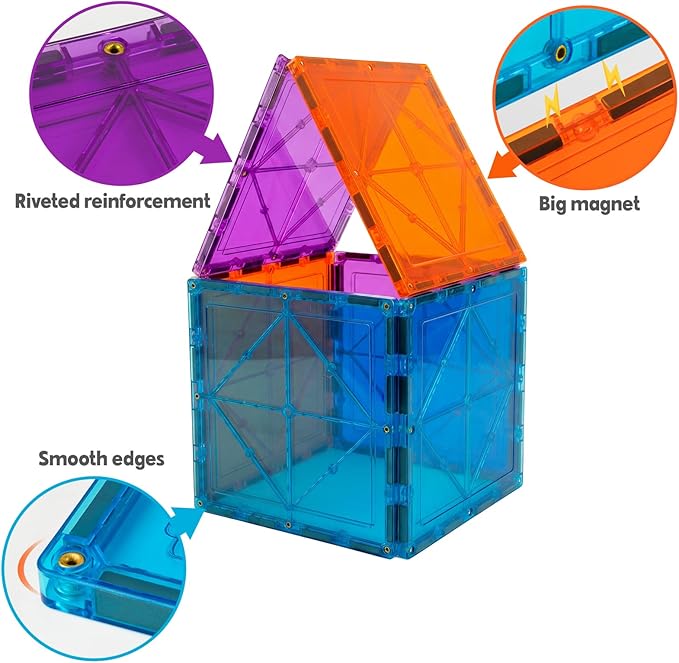 Large Magnetic Tiles Set -12PCS Square Magnetic Tiles Expansion Pack, STEM Educational Construction Stacking Blocks, Compatible with Major Brands
