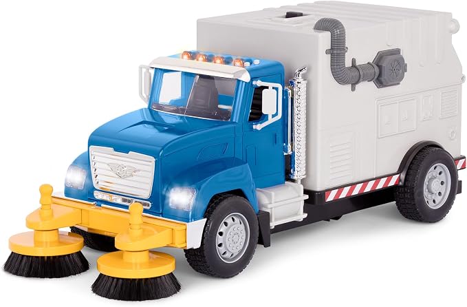 Driven by Battat – Large 18-Inch Electric Street Sweeper Kids ToysCars with Spinning Brushes & Lights – 1:16 Scale with Working Doors & Sounds – Tilting Container for 3+ Years