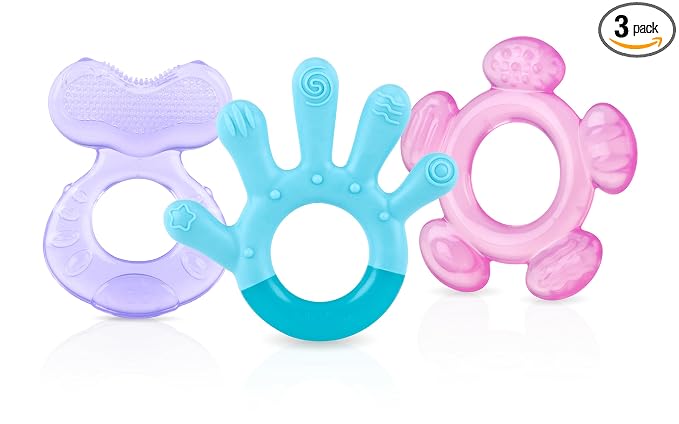 Nuby 3 Step Baby Teether Set for Teething Relief - 3 Count - Soft and Hard Teethers for Babies - Soothes Sore Gums - 3+ Months