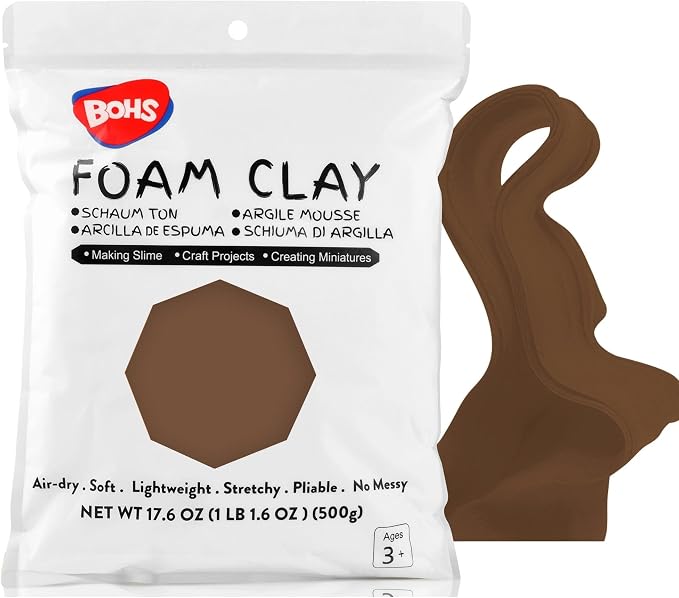 BOHS Brown Modeling Foam Clay - 1.1 Lbs, Squishy,Soft, Air Dry -for Flower Mirror,Cosplay,Fake Bake, Slime Supplies-500g