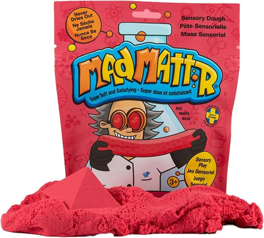 Mad Mattr 10 oz Sensory Dough Pouch, Soft Stretchy Play Dough for Kids, Never Dries Out, Mess-Free Modeling Clay for Creative Sensory Play, Ages 3 and Up, Red