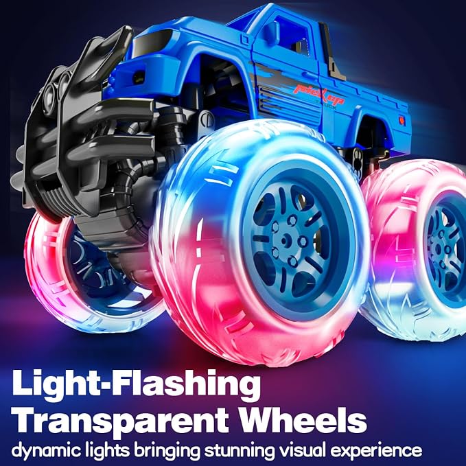 LODBY Monster Trucks Toys for Toddlers, Light-Up Trucks & Cars Toys for 2 3 4 5 6 Year Old Boy Christmas Birthday Gifts, Kids Push and Go Cars with Flashing Wheels (2 Pack)