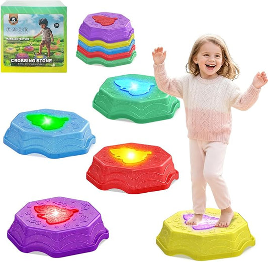 Stepping Stones for Kids with Light & Music,Toddler Sensory Toy for Obstacle Course Coordination，4 Year Old Girl Birthday Easter Gifts for Kids Boys Girls 3+