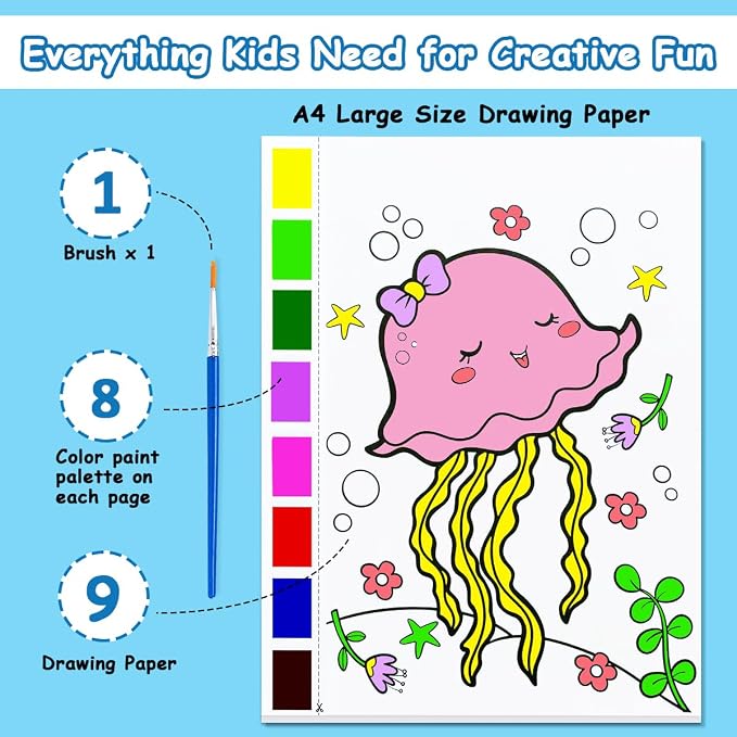 JZILU Watercolor Coloring Book for Kids, Paint with Water- Magic Paint Set Water Painting Book for Toddlers- Arts and Crafts Kit for Girls Boys Travel Activities -Stocking Stuffers for Kids