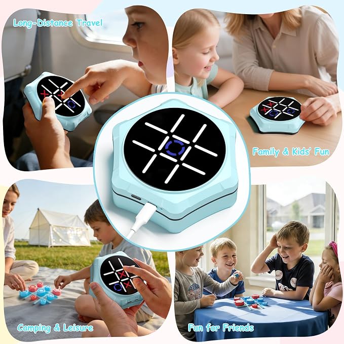 Electronic Tic Tac Toe Game, 5-in-1 Electric Tic Tac Toe with Mute & Rechargeable - Handheld Travel Board Game for Kids Ages 4+, Adults, Family - Educational Learning Toy for Boys Girls
