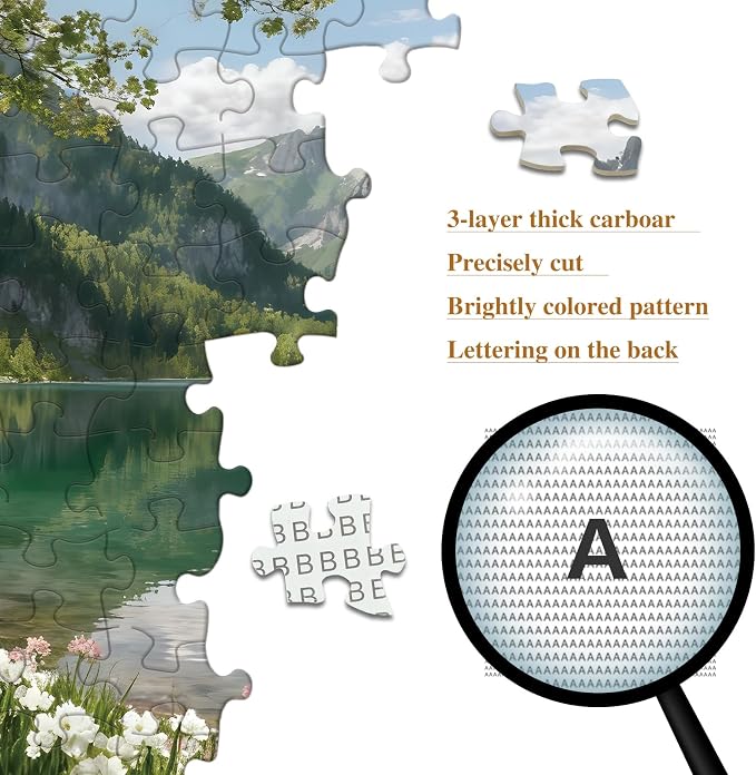 Puzzles for Adults 1000 Pieces, Serene Spring Mountain Lake | Wooden Boat Landscape Jigsaw Puzzle, Summer Beautiful Nature Scenery Wall Decor & Gift for Friends, 27.56x19.7 Inch