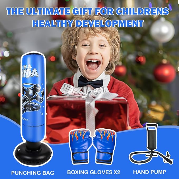 Onirii Kids Inflatable Punching Bag | Large Stable Kids Inflatable Boxing Bag Toy Set with Gloves for Boys & Girls Age 3-12 for Taekwondo,MMA and Practicing Karate
