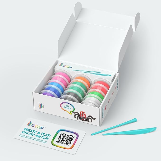 HEY CLAY Set - Colourful Modeling Air Dry Clay Kit for Kids 15 cans and Sculpting Tools with Fun Interactive Instructions App - Children 3+ (Bugs)
