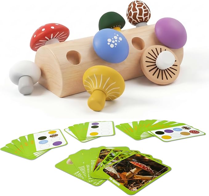 Mushroom Montessori Wooden Educational Toy for Toddlers 18M+ – Preschool Learning Playset, Fine Motor & Color Recognition Kids Toy