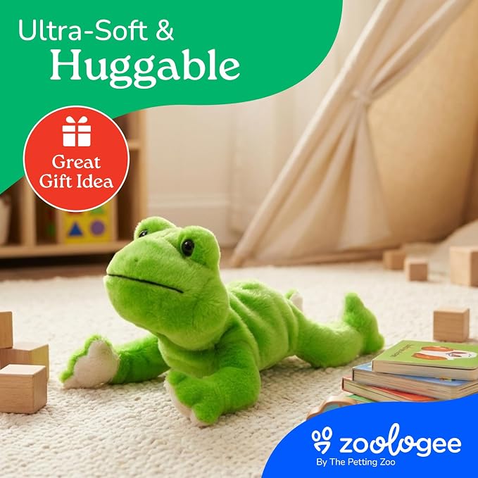 The Petting Zoo Frog Stuffed Animal Plushie, Gifts for Kids, Scoopz Wildlife Animals, Green Frog Plush Toy, 8 inches