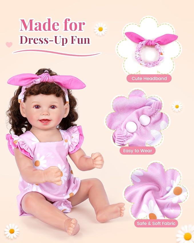 BABESIDE Reborn Baby Doll Clothes for 18-20 Inch Dolls,Floral Outfit Set, Cute Baby Doll Accessories for Reborn Girl Dolls