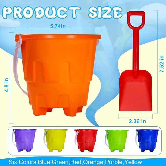 5.63 Inch Sand Castles Beach Buckets and Shovel Set,Sand Bucket Water Bucket for Beach Fun Great Summer Party Accessory（12 Shovels and 12 Pail Buckets）