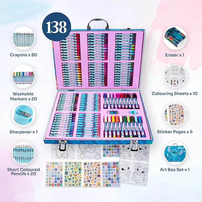 Marvel Colored Pencils Art Supplies Kids Drawing Kit School Supplies Girls Drawing Pencils Art Kit Travel Case with Crayons Arts and Crafts for Kids 4-12 (Multi Stitch Set)