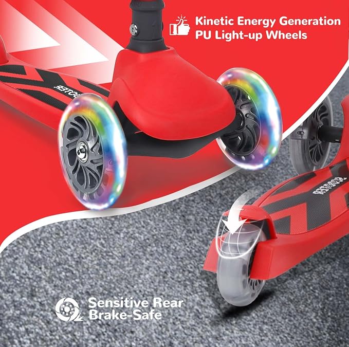 Stompa Kids Scooter 2-in-1 Light Up 3 Wheel Scooters with 4 Levels Adjustable Handlebar, Foldable Seat, Widen Non-Slip Deck for Girls & Boys Max 110 Lbs