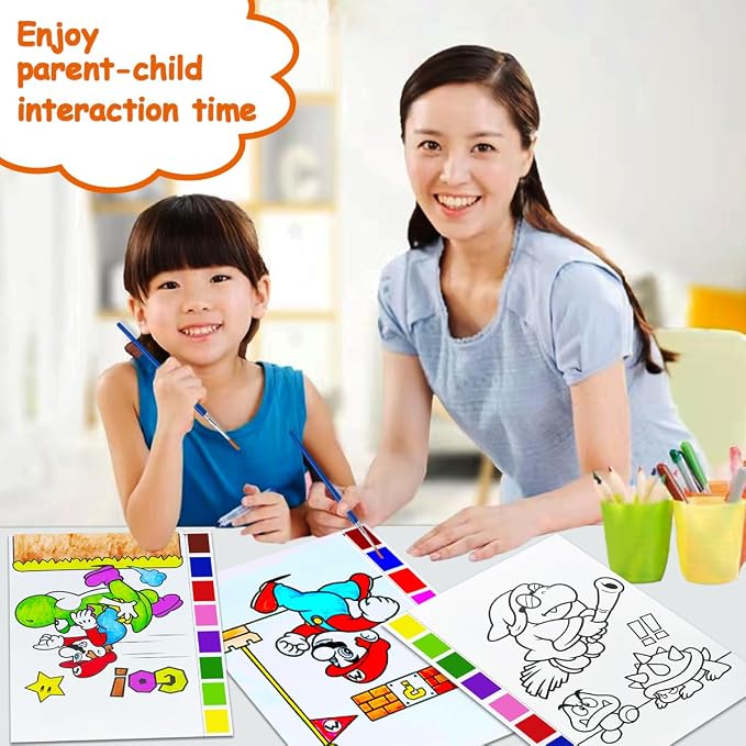 JZILU Watercolor Coloring Book for Kids, Paint with Water- Magic Paint Set Water Painting Book for Toddlers- Arts and Crafts Kit for Girls Boys Travel Activities -Stocking Stuffers for Kids