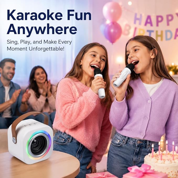 Mini Karaoke Machine for Kids with 2 Wireless Mics,TOP Singing Toys Birthday Gifts Ideas for Girls Ages 3,4,5,6,7,8,9,10,11,12+ Years Old,Great Gift Ages Girls,Boys Trend Party