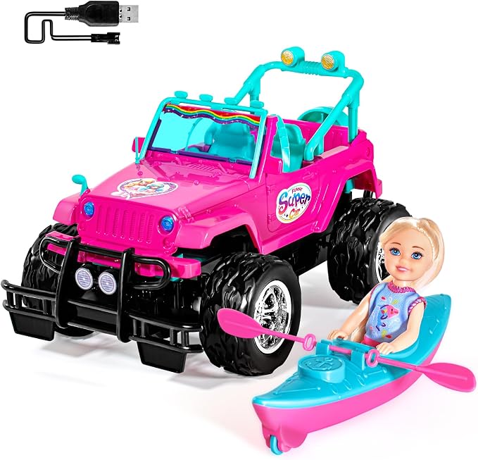ULOVEME RC Cars - Remote Control Car with 5.5" Doll for Girls, 2.4GHz Je ep RC Cars - Simple Control Toy Cars for Kids (Hot Pink)
