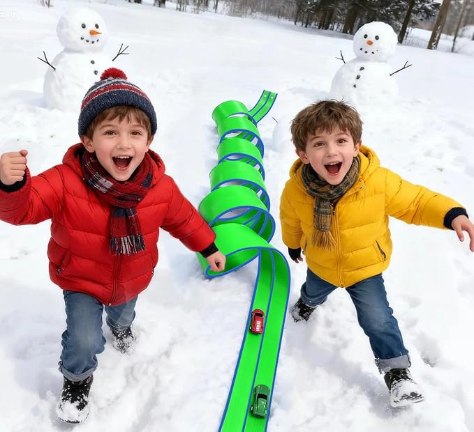 15 Ft Flexible Race Car Track (Aqua Green) for Kids,Flex Track Starter Set Compatible with Hot Wheels and Diecast 1/64th Cars,Portable Racetrack Roll Up Race Track with 4 Racecars and Suction Cups
