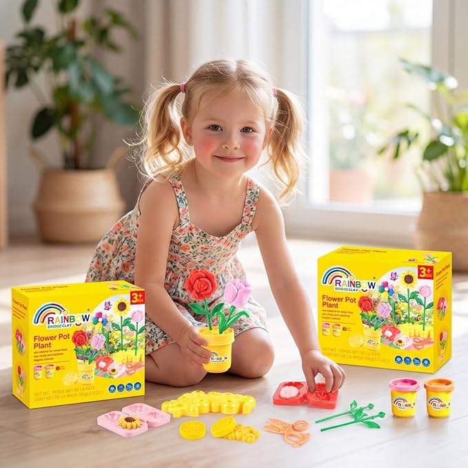 Yositochuan Flower Play Dough Set for Kids, 15PCS DIY Flower Clay Kit with Molds & Pot, Doh Art Craft Toy, Preschool Educational Sensory Gift for Boys Girls Ages 3 4 5 6 7 8