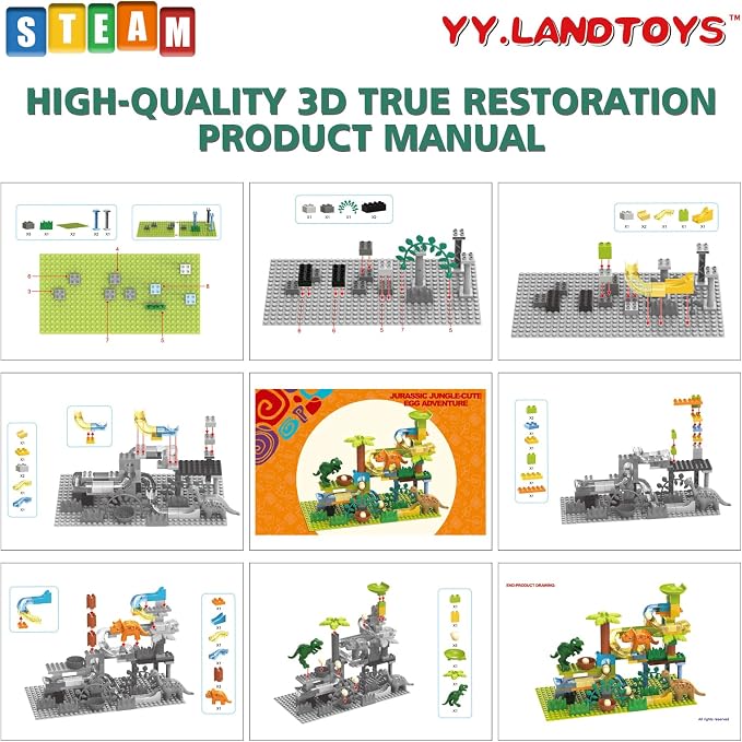 Dinosaur Marble Runs for Kids 4-8 Building Blocks/125Pcs Classic Big Blocks Compatible with LEGO DUPLOS for Age 2-5/Montessori Learning STEM Toys/Toddler Marble Maze Gift Toy for Kids Age 3,4,5,6,7,8+