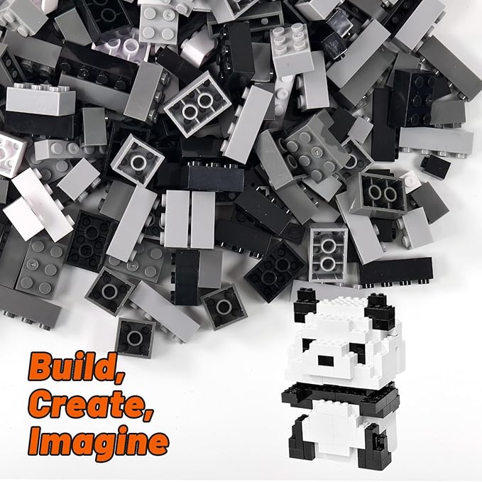 Pairez Toys 1000 Piece Blocks for Building, Classic Bulk 2x4 Basics Bricks Building Set, Compatible with All Major Brands, Creative STEM Building Toys for Kids Ages 4 5 6 7 8 (Black & Gray & White)