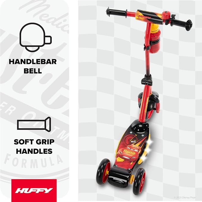 Huffy Toddler 3-Wheel Scooter for Kids, Multiple Colors & Licensed Character Graphics, Ages 3+, Durable Steel Frame, Wide Non-Slip Deck, Stable Lean-to-Steer Design, Light-Up Options, Girls/Boys