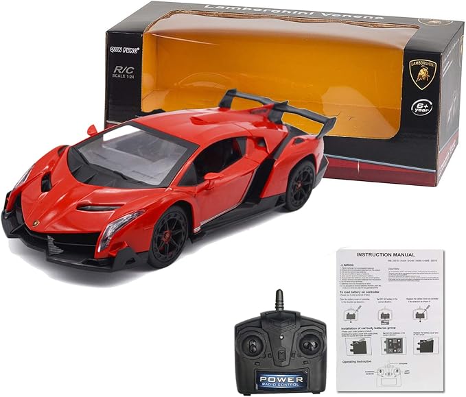 Remote Control RC CAR Racing Cars Compatible with Lamborghini Veneno Officially Licensed 1:24 Toy RC Cars Model Vehicle for Boys 6,7,8 Years Old,red