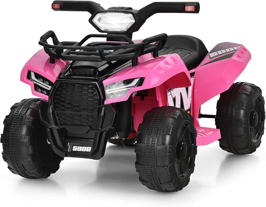 Costzon Kids ATV, 6V Battery Powered Electric Vehicle Four Wheeler Quad w/Storage Basket, Headlight, Horn, Music, MP3 & USB, Toddler 4 Wheeler Ride on Car Toy for Boys Girls 18-36 Months (Pink)