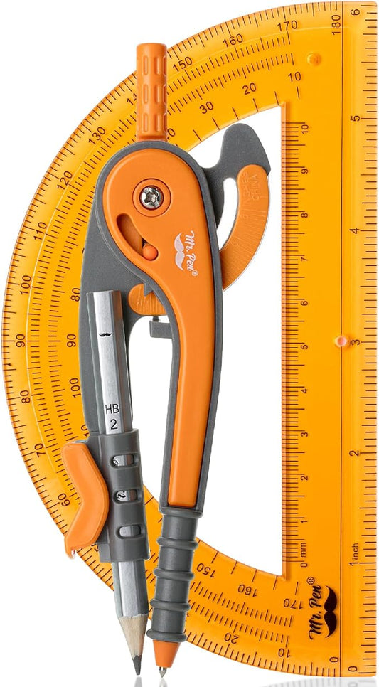 Mr. Pen- Geometry Compass and Protractor Set, 6 Inch Compass | 6 Inch Protractor, Drawing Tool for School, Clear Plastic, Easy Grip, Precision Design for Math, Art, Drafting, Architecture