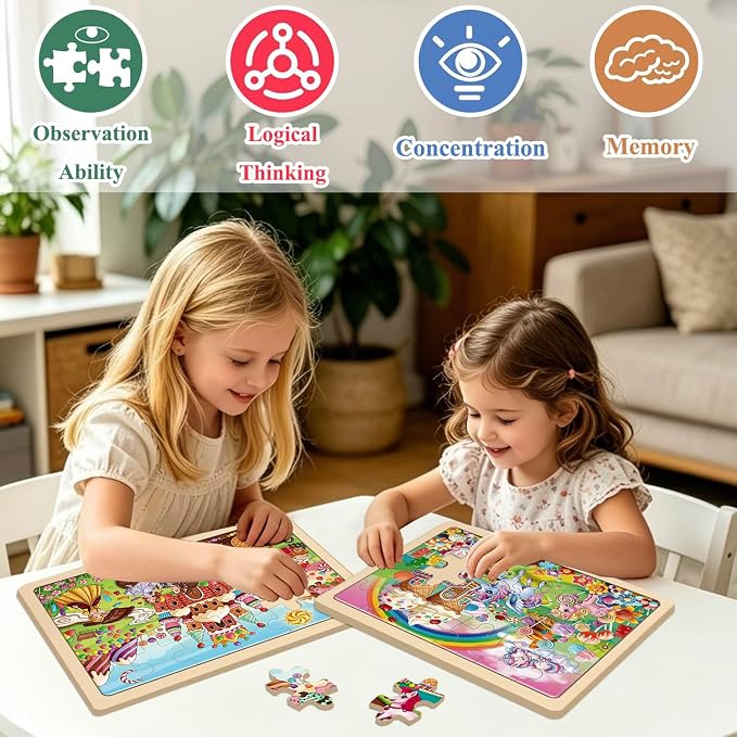 Puzzles for Kids Ages 3-5, 6 Pack Wooden Jigsaw Puzzles 24 Pieces – Unicorn Princess & Mermaid Educational Toys for Toddlers 4-6 Year Old, Gift Box, Easter Christmas Birthday Gifts for Kids