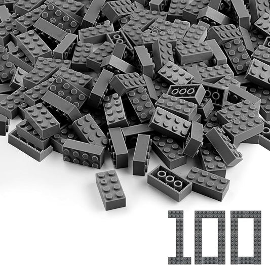 100pcs 2x4 Bricks Dark Gray Pieces Grey Classic Building Blocks Creative Play Set Toy Accessories Compatible with Major Brick Brands