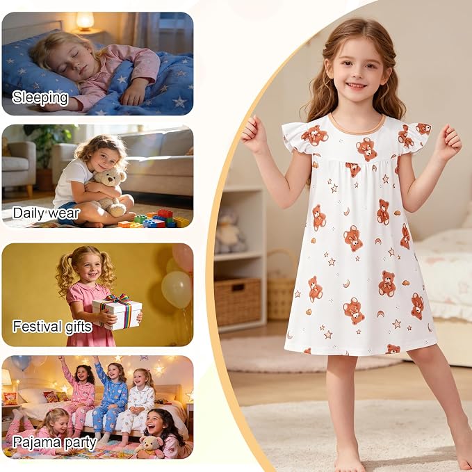 AmzBarley Matching Doll & Girl Pajamas Girls Nightgowns Sleepwear Night Dress for Kids and 18 inch Doll Clothes