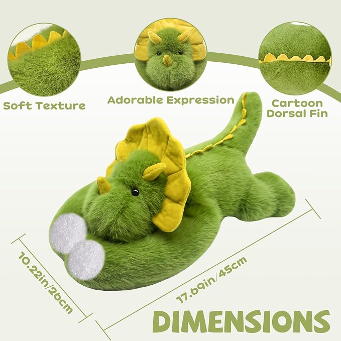 Green Triceratops Stuffed Animal 17INCH 0.93IB | Huggable Dinosaur Stuffed Animal, Cute Stuffed Dino Plush Pillow, Medium Stuffy, Soft Plushies Birthday Gift for Kids Girls
