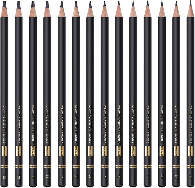 MARKART Professional Drawing Sketching Pencil Set - 14 Pieces,Graphite,(12B - 4H), Ideal for Drawing Art, Sketching, Shading, Artist Pencils for Beginners & Pro Artists