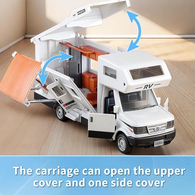 Camper Van Adventure Toy —— Vacation Toy Push and Go RV Toy with Light and Sound, Camper Van Gifts for Kids, Boys and Girls Age 3+